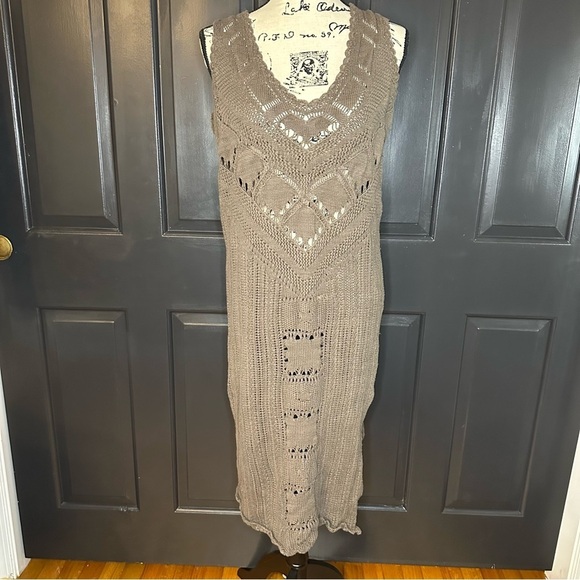 FP Beach Crochet Dress Womens S Brown Knit Swim Coverup Beach Boho Beachy(a4 - Picture 4 of 13